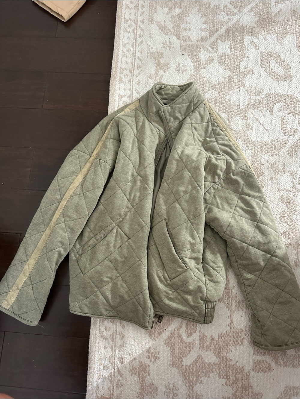 bagatelle Quilted Sage Green Lightweight Jacket with Contrast Stripe